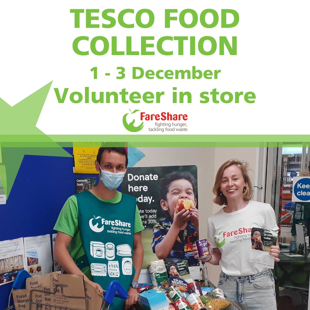 If you are based in South Wales and have 3 hours to spare, volunteer at a Tesco store in Cardiff or Swansea - we have spaces available here: fareshare.org.uk/foodcollection/ 

#WelshCharitiesWeek #volunteer #WythnosElusennauCymru #Gwirfoddoli