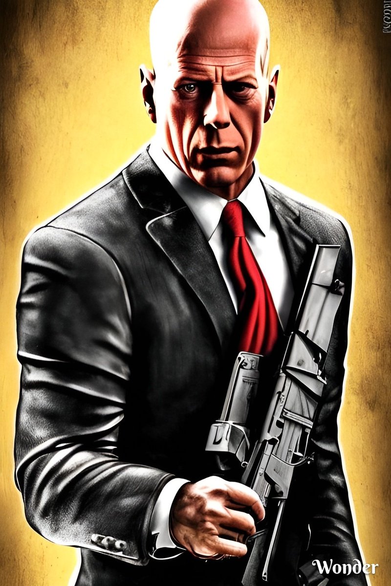 HeathenGodd70's tweet photo. Bruce Willis as Agent 47 of the Hitman game series @wonderaiapp #wonderai https://t.co/b2G4L839r3