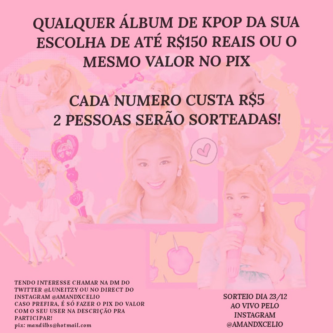 rareheeseung's tweet photo. SORTEIO: QUALQUER ÁLBUM DE KPOP DA SUA ESCOLHA NO VALOR DE ATÉ R$150 OU O MESMO VALOR NO PIX. Essa rifa terá 2 ganhadores!

planilha com os números: https://t.co/CZMou8GKai
pix: mandilbs@hotmail.com

por confiança, vou deixar o link de outro sorteio que já fiz aqui embaixo ↓ https://t.co/6uG5Z0neW9