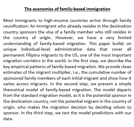 TiUEconomics's tweet image. Tomorrow we welcome Andreas Steinmayr from @uniinnsbruck to our #Tuesdayseminar. He will present his paper "The economics of family-based immigration" bit.ly/TiUEconTuesSem… #familybased #immigration #Filipinomigrants #migrationcorridors #migrationmodel #modelpredictions