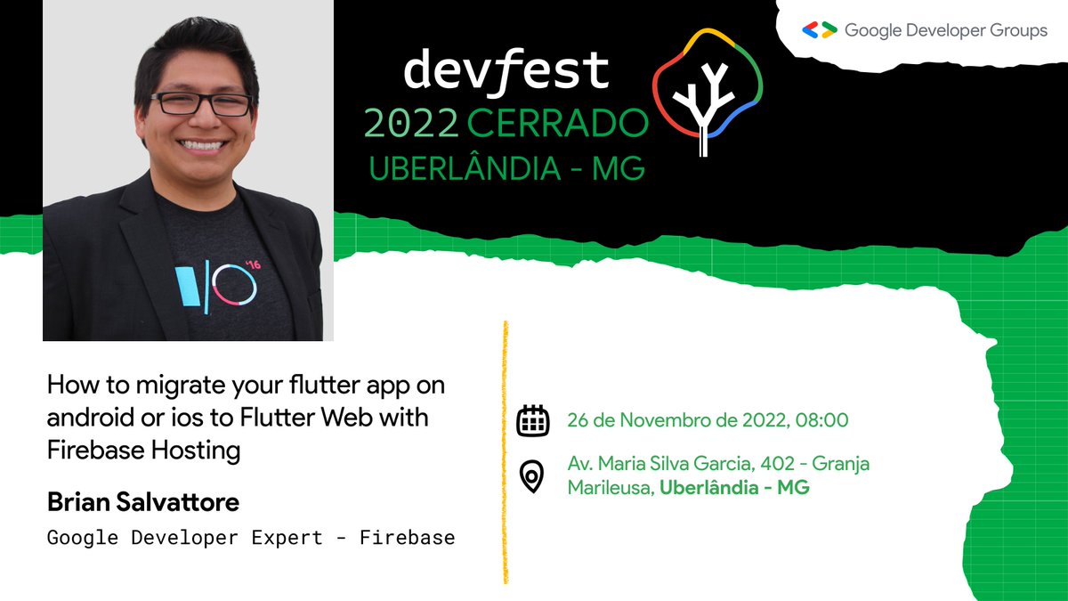 gdguberlandia's tweet photo. Brian Salvattore é palestrante confirmado no DevFest Cerrado 2022! 🤠

@BrianSalvattore falará sobre “How to migrate your flutter app on android or ios to Flutter Web with Firebase Hosting”
O DevFest Cerrado acontecerá dia 26/11 em Uberlândia - MG 🚀

#DevfestCerrado2022 #DevFest https://t.co/H8K1Yy2PVI
