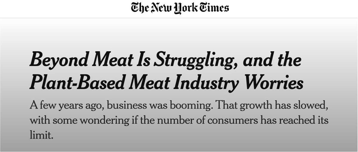 Meat substitute catastrophe is finally getting the attention of mainstream media. They have pivoted from 'will replace 30% of meat' to recognising it's a no-growth niche.  It is becoming one of the biggest failures in food industry history: bit.ly/3Se8dzA