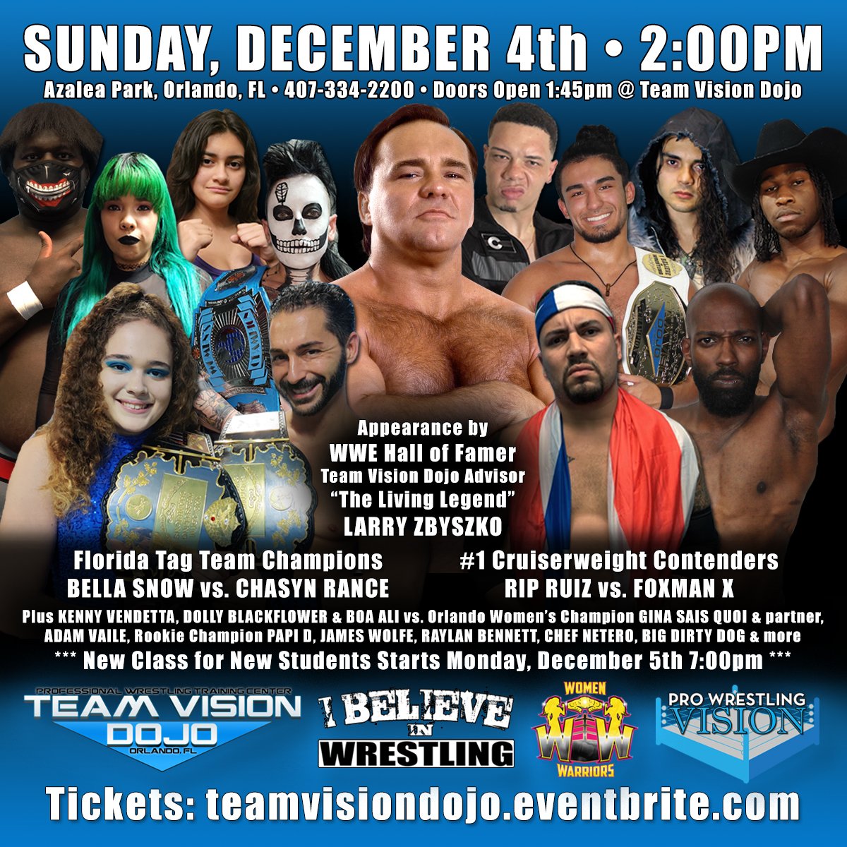 Team Vision Dojo (@teamvisiondojo) on Twitter photo New Class for New Students begins Monday, Dec. 5th 7pm. Next Live Event Sunday, Dec. 4th 2pm with #WWE Hall of Famer & Dojo Advisor <a href="/LivingLegendLZ/">“The Living Legend” Larry Z</a> #LarryZbyszko. Open House Saturday, Dec. 3rd 6pm. Tickets & passes: teamvisiondojo.eventbrite.com
#WWE #WWERaw #WWENXT #SmackDown #AEW New Class for New Students begins Monday, Dec. 5th 7pm. Next Live Event Sunday, Dec. 4th 2pm with #WWE Hall of Famer & Dojo Advisor <a href="/LivingLegendLZ/">“The Living Legend” Larry Z</a> #LarryZbyszko. Open House Saturday, Dec. 3rd 6pm. Tickets & passes: teamvisiondojo.eventbrite.com
#WWE #WWERaw #WWENXT #SmackDown #AEW