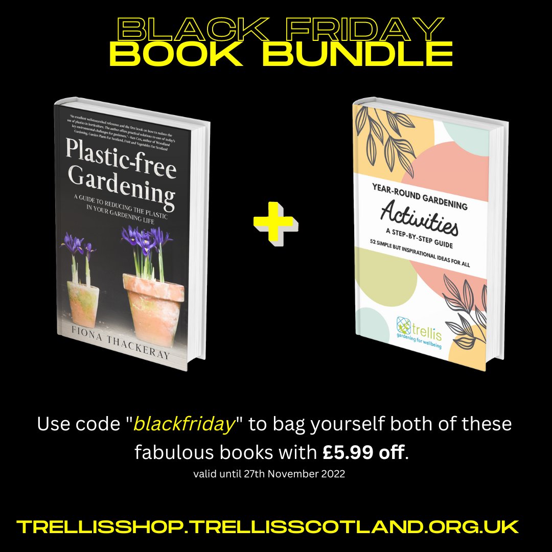 Trellis_Network's tweet photo. Brilliant #BlackFriday Book Bundle! 
Get £5.99 off when you buy Plastic-free Gardening and Year-Round Gardening Activities together.  Use code blackfriday at checkout. Valid until 27th November.  #gardening #gardeningbooks #gardeningactivities https://t.co/i8XmceAG7W https://t.co/K4zM8OJYpq