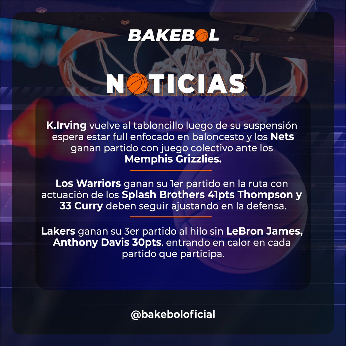 bakeboloficial's tweet photo. ¡Buenos días!
Noticias y mas noticias
recuerda seguirnos en @bakeboloficial
#bakebol #baloncesto #nba #nbagleague #basketball https://t.co/ODX9MsLBbe