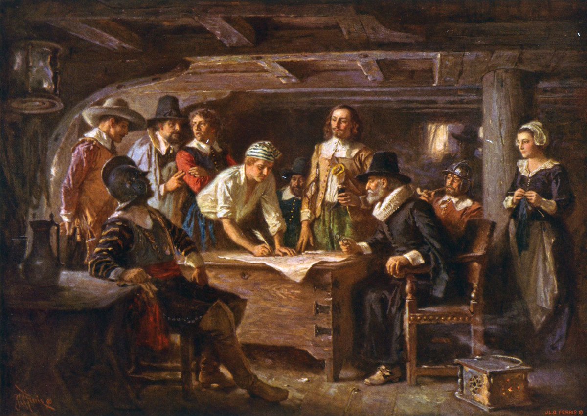 April_Shorty_'s tweet image. #OTD -11/21/1620- 41 male passengers on the #Mayflower, signed the #MayflowerCompact, by which they agreed to abide by the laws of the new #government they would establish.
#OnThisDay #TIH #USA
🖼️Pilgrims signing the Mayflower Compact, 1932
#Art #Painting