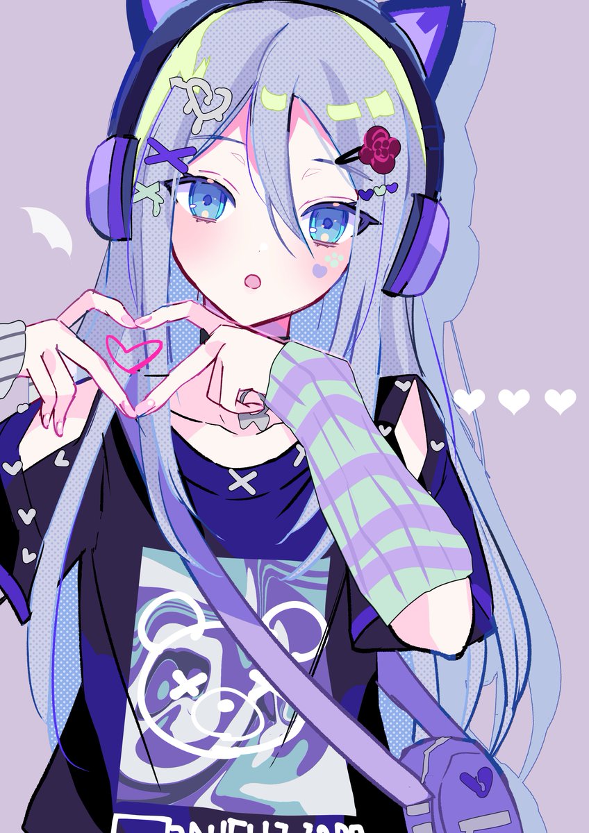 cat ear headphones animal ear headphones heart hands headphones 1girl heart solo  illustration images