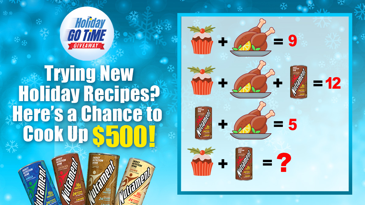nutrament's tweet photo. Making the perfect Holiday meal can be fun! Stay fueled and enjoy! Comment here for a chance to win a holiday prize package with a $500 gift card! Other prizes, too! Must use hashtags #HolidayGoTime and #promotion. 18+ to enter. Official Rules: https://t.co/A8Vv2ZdCKk. https://t.co/JVUairpE2T