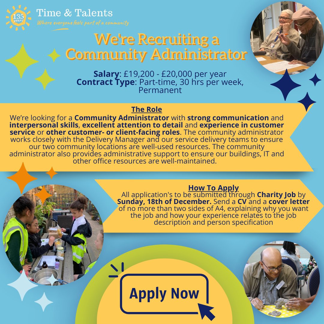 📢We're hiring!📢
Want to help build a world where everyone feels part of a community? Experience in administrative, customer-facing roles? Organised &amp; detail-oriented?
Apply to be our new part-time Community Administrator
Details here👉bit.ly/CommAdmin
#charityjob #se16