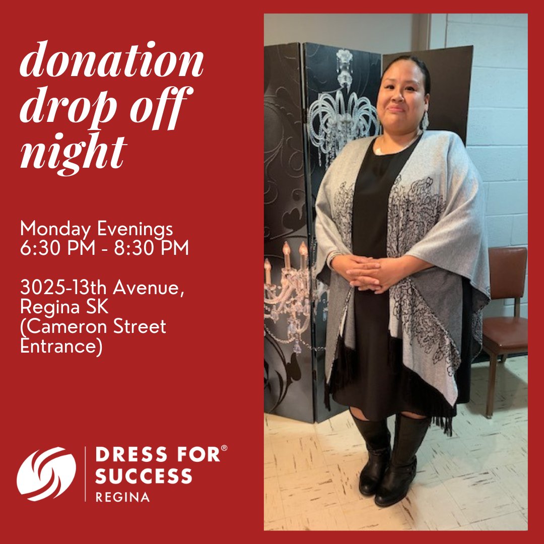 Did you know you do NOT need an appointment to drop off donations to Dress for Success Regina?

Simply drop by with your donations to 3025 13th Avenue (Cameron Street entrance) on a Monday evening between 6:30-8:30PM (excluding Mondays following a long weekend)