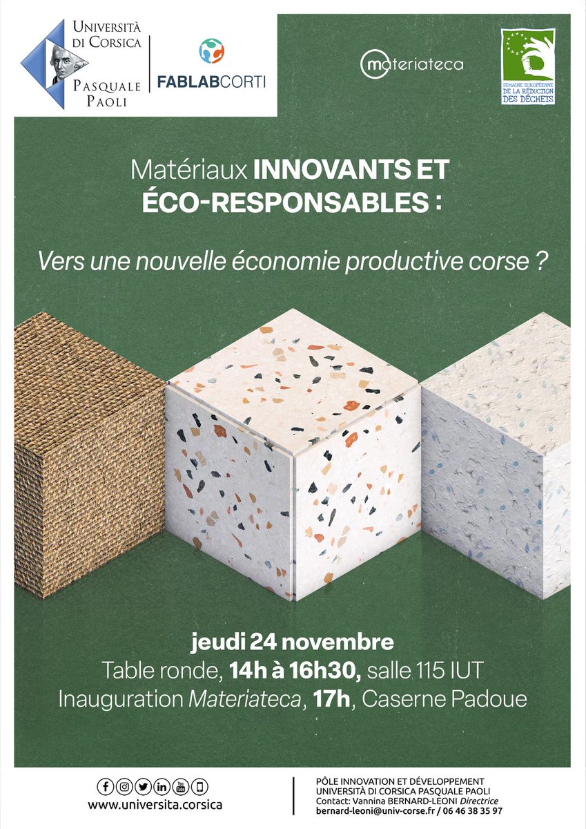 fablab_corti's tweet photo. Renouer avec une culture productive en Corse, en s’appuyant sur l’économie circulaire ? A @UnivCorse on y croit, on s’inspire, on soutient ! Table ronde et inauguration jeudi après-midi. E ghjè apertu à tutti ! https://t.co/26gmbKXpKL https://t.co/UzEyJrVUa5