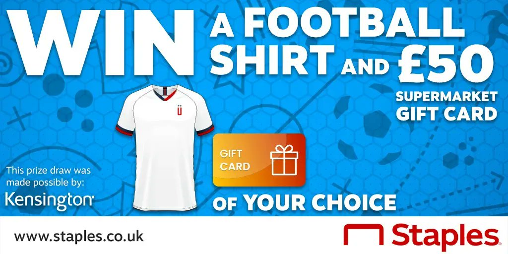 #WIN a football shirt of your choice plus a £50 Supermarket Gift Card!* ⚽

To enter:
1. Follow <a href="/StaplesUK/">Staples UK</a> and @Kensington 
2. Retweet this post

Winner contacted wk. 28th Nov 🏆 Running across Instagram, Facebook &amp; Twitter, ONE WINNER ONLY 

T&amp;C’s: buff.ly/3GcCYle