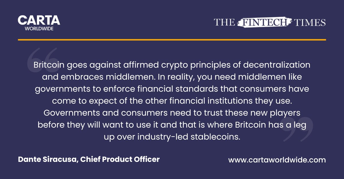 Is the UK's development of #Britcoin really going to meet all the hype? <a href="/thefintechtimes/">The Fintech Times</a> spoke to Dante Siracusa about the progress of central bank digital currencies (CBDCs) and the development of Britcoin 👇

thefintechtimes.com/britcoin-all-t…