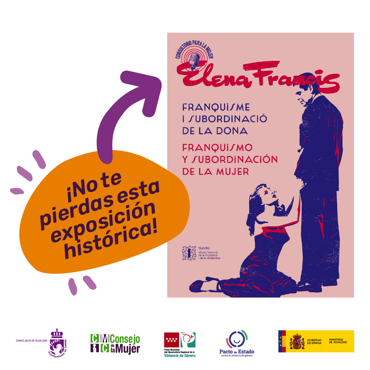 CosladaIgualdad's tweet photo. Desde el MuVIM (Valencia) llega al CIDAM la exposición "Elena Francis - Franquismo y Subordinación de la Mujer". 

Disponible del 21 de noviembre al 21 de diciembre en el CIDAM (plaza Dolores Ibárruri, 1).

L-V 9:00 - 14:00 horas 
M y J 16:00 - 20:00 horas https://t.co/nSRnFwsp3I