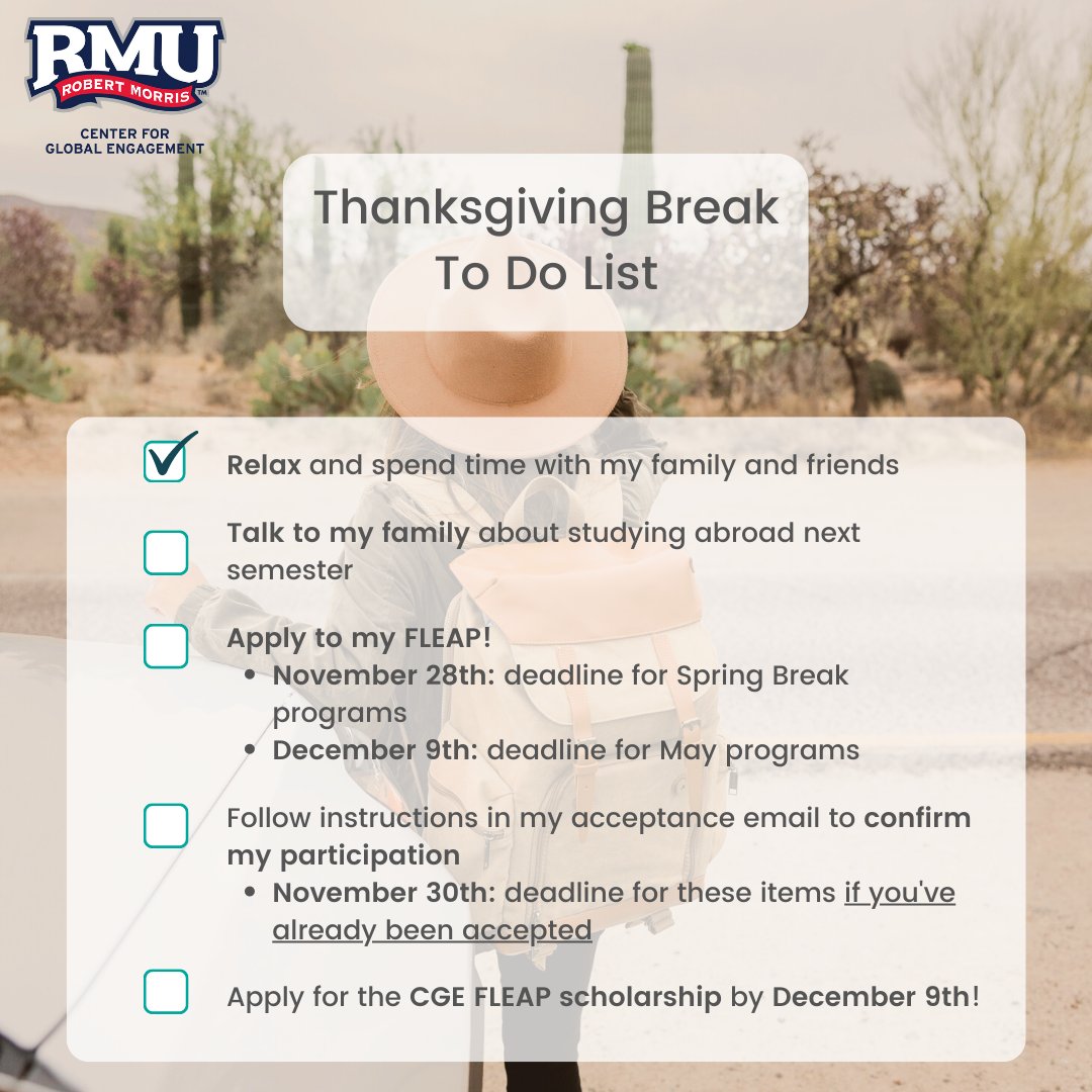 RMUGlobal's tweet photo. This week is the perfect time to get ready to study abroad next semester! Program details and application available at https://t.co/SyswslarAE. Where will your @RMU education take you? https://t.co/5D8Hw6I2CC