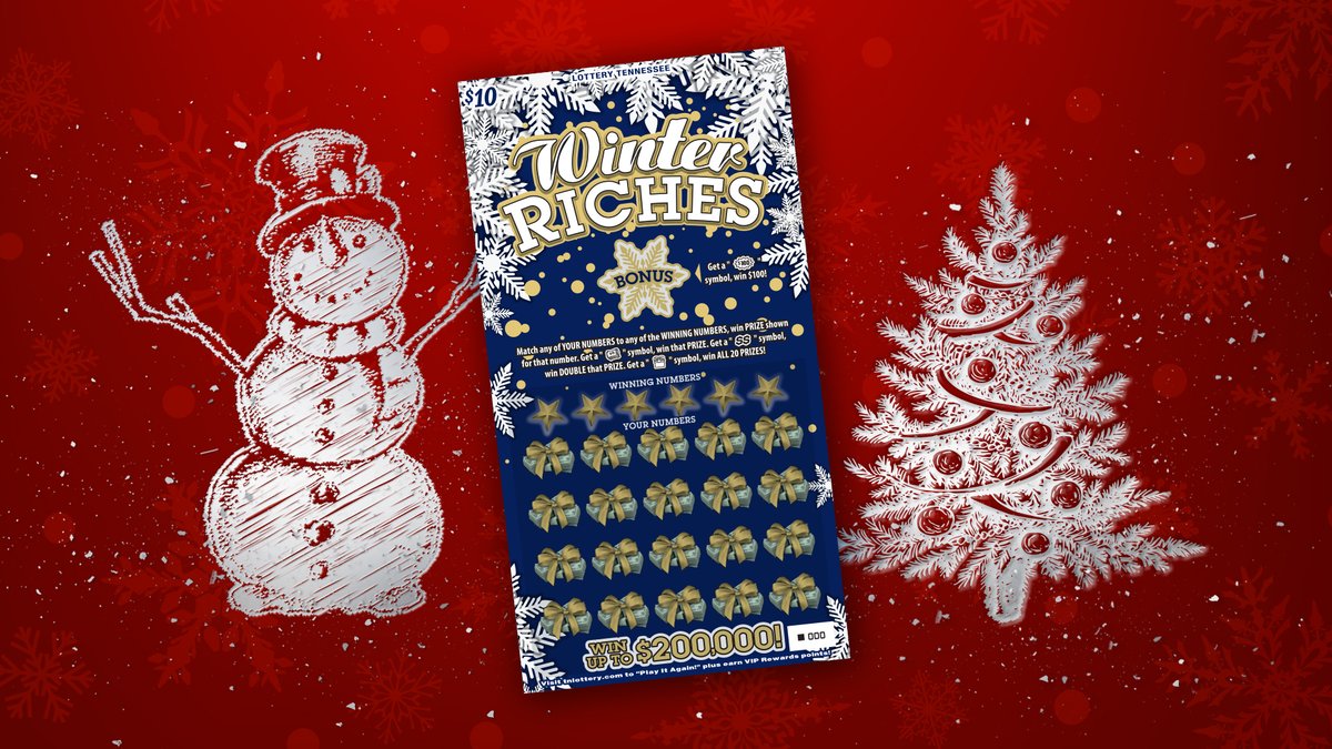 TNLottery's tweet photo. Gift the chance of cash flurries with the new Winter Riches Game! Plus, you’ll earn 10X VIP Rewards Points on every $10 Winter Riches ticket purchased through 11/30!
#TNLottery #InstantGame #TennesseeLottery https://t.co/UMDg16p5Gg