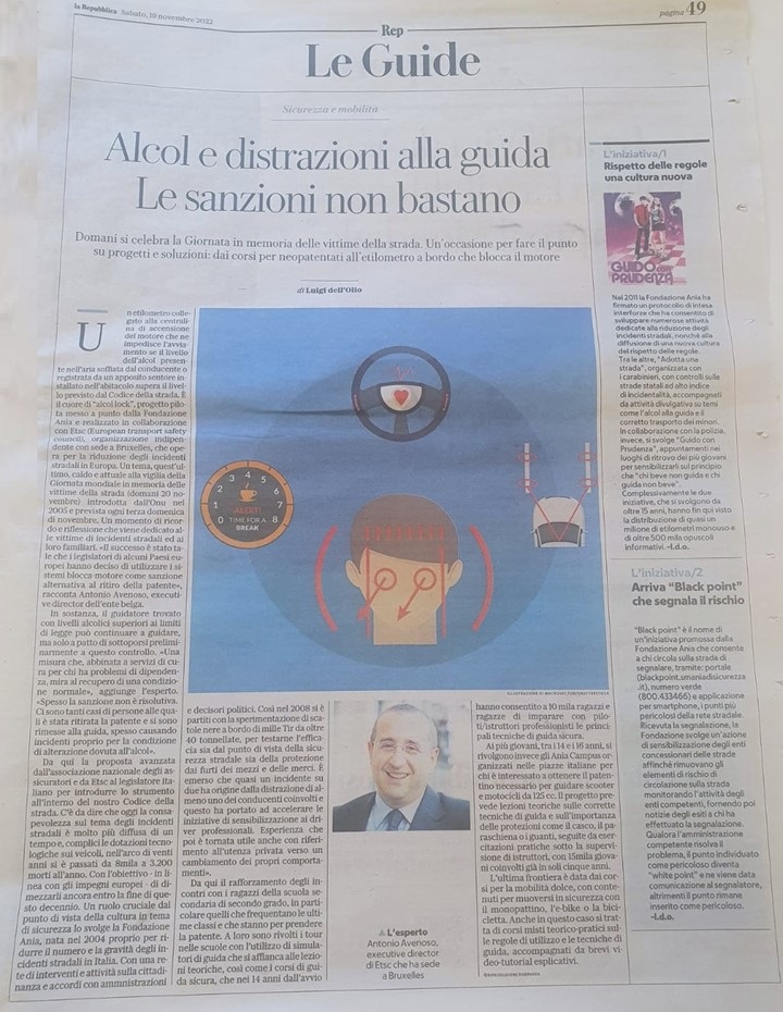 aniaufficiale's tweet photo. Dal 2004 la #FondazioneANIA dà vita a progetti e iniziative per la sicurezza stradale con partner istituzionali come #Polizia, #Carabinieri e @ETSC_EU.
Ne parla @repubblica in occasione della #Giornatamondialevittimedellastrada.
#AlcolLock #blackpoint #ANIACampus #neopatentati https://t.co/ec4kQt9w8l