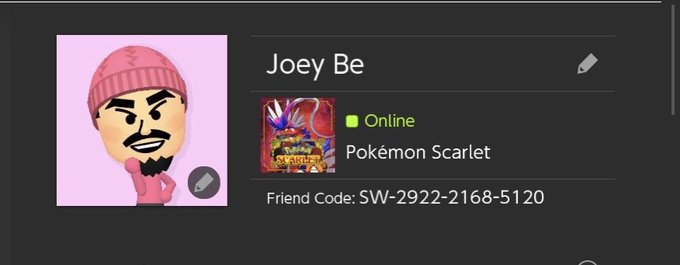 Add me to your friends list on Nintendo Switch!  Friend code: SW-2922-2168-5120 https://t.co/YOX086Z<a href="/tag/pokemonscarlet"class="tags"><span>#pokemonscarlet</span></a>
