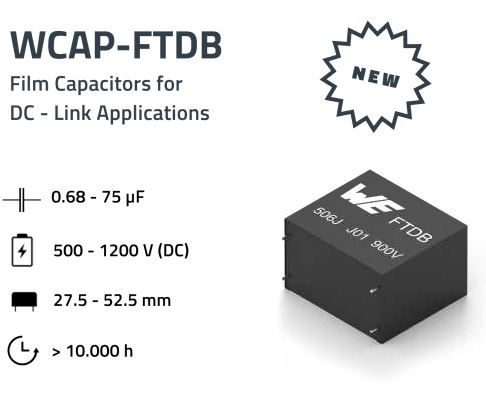 WurthElectronic's tweet photo. The new line of DC-Link capacitors holds big advantages over the aluminum electrolytic caps because of the low-loss polypropylene fil that offers a higher ripple current capability. Order free samples from WE online! https://t.co/eRv4jY7IWe #WurthElektronik #capacitors #dclink https://t.co/Mg4dPdX32Z