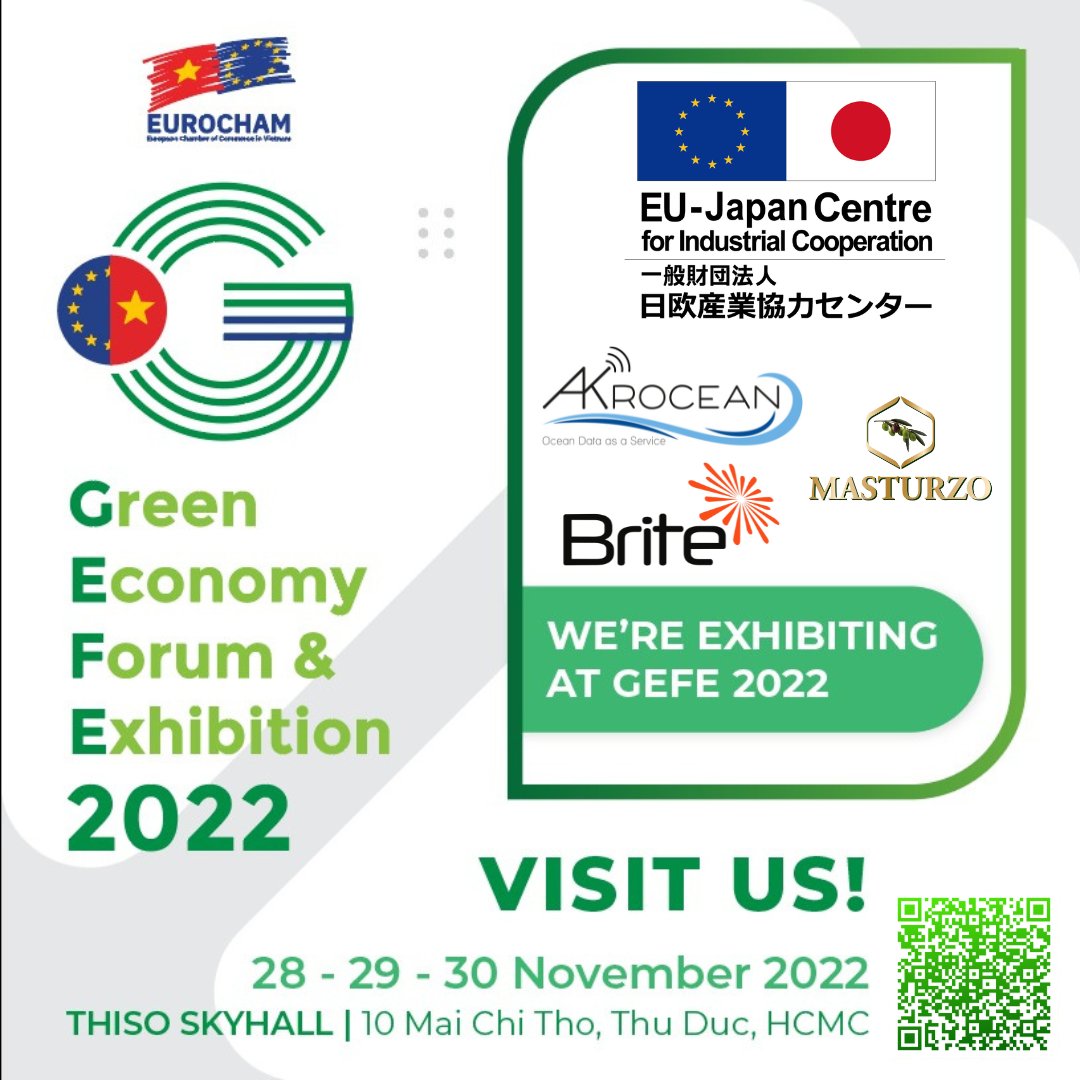 EU-Japan Centre (@eujapancentre) on Twitter photo 🥳Happy to announce that we are exhibiting at the Green Economy Forum & Exhibition 2022 with three innovative EU green tech companies! <a href="/akrocean/">Akrocean</a> <a href="/BriteSolar/">Brite Solar</a> & Oleifici Masturzo 🇪🇺🤝🇯🇵 for joint projects in Vietnam
🔍 bit.ly/3AwUCfX
<a href="/EU_Commission/">European Commission</a> <a href="/EU_Growth/">Internal Market, Industry, Entrepreneurship & SMEs</a> <a href="/Trade_EU/">EU Trade 🇪🇺</a> 🥳Happy to announce that we are exhibiting at the Green Economy Forum & Exhibition 2022 with three innovative EU green tech companies! <a href="/akrocean/">Akrocean</a> <a href="/BriteSolar/">Brite Solar</a> & Oleifici Masturzo 🇪🇺🤝🇯🇵 for joint projects in Vietnam
🔍 bit.ly/3AwUCfX
<a href="/EU_Commission/">European Commission</a> <a href="/EU_Growth/">Internal Market, Industry, Entrepreneurship & SMEs</a> <a href="/Trade_EU/">EU Trade 🇪🇺</a>