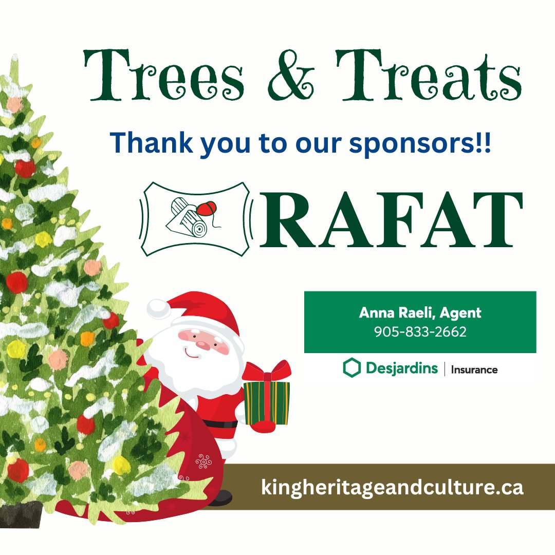 ParksRecCulture's tweet photo. Join us for our annual Trees &amp; Treats event! From 5p.m. to 8p.m. on Nov 26. Get your tickets now. $7.00 each, children 2 and under are free. Don’t wait, as the price increases at the door. THANK YOU TO OUR SPONSORS!! Rafat General Contractor &amp; Anna Raeli, Desjardins Insurance https://t.co/NbTD2G7hLe
