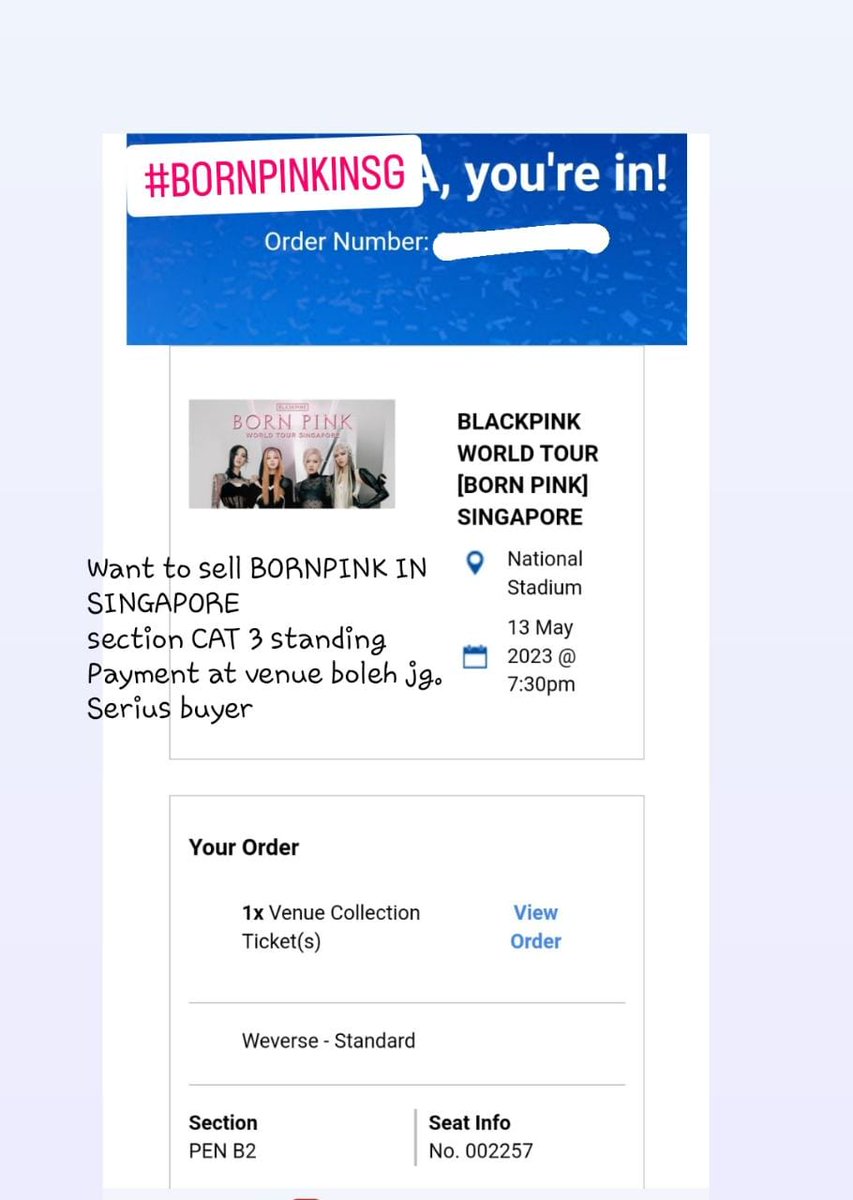 evelynkwan's tweet photo. WANT TO SELL BLACKPINK BORN PINK IN SINGAPORE
CAT 3 STANDING PEN B2
INTERESTED? DM!
#BORNPINKINSG #BLACKPINKWorldTour2022 #BLACKPINK_WORLDTOUR #BLACKPINK_BORNPINK #BLACKPINK #bornpink #BLACKPINKinsingapore #WTS https://t.co/Vkgc2OQhEA