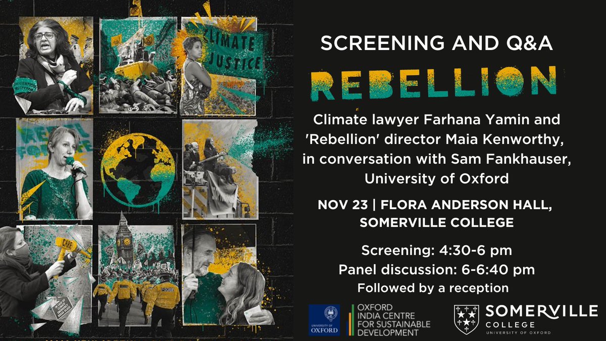 Happening on Wed at 4:30 pm!

Join us for the screening of 'Rebellion': the 2021 documentary on the inside story of Extinction Rebellion from its grassroots origins to international impact.

Followed by Q&amp;A with <a href="/farhanaclimate/">Farhana Yamin (she/her)</a> <a href="/SamFankhauser/">Sam Fankhauser</a> &amp; others

Reg:forms.office.com/r/W9zdX6sFqN