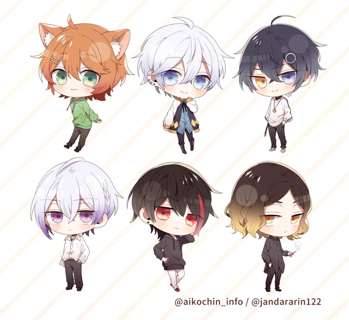 歌い手ユニット あいこちん様()のメンバー様ちびキャライラストを描かせていただきました!いくつか表情差分もあるので、表情の変化も楽しんでいただけたら嬉しいですよろしくお願いいたします! 