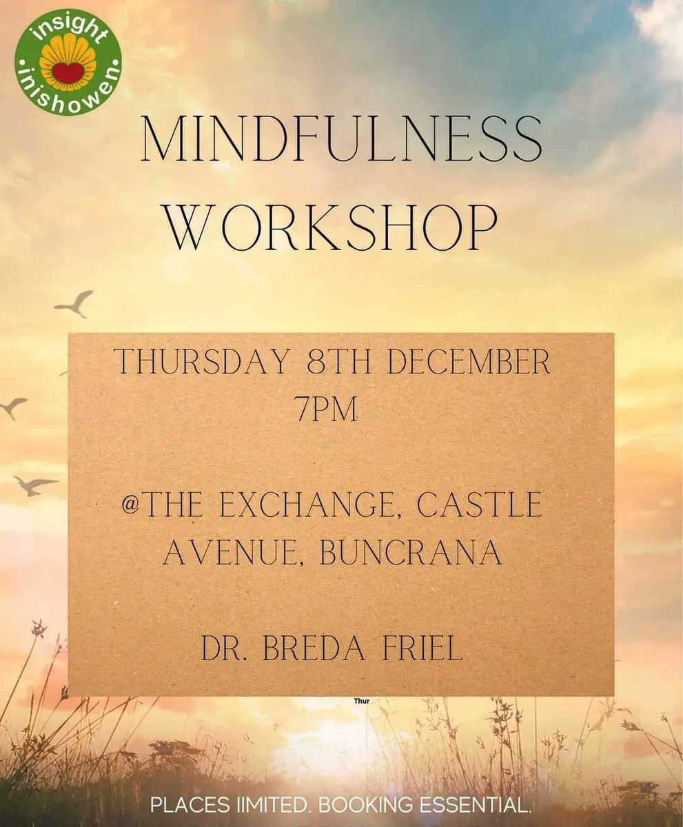 InsightInish's tweet image. Our December Wellbeing Talk and Workshop will commence next week!

Stress Control Talk by Christina Corbett - Thursday 1st December
(Free to attend, no booking necessary) 

Mindfulness Workshop by Breda Friel - Thursday 8th December
#Wellbeing #WhatsOnInishowen
