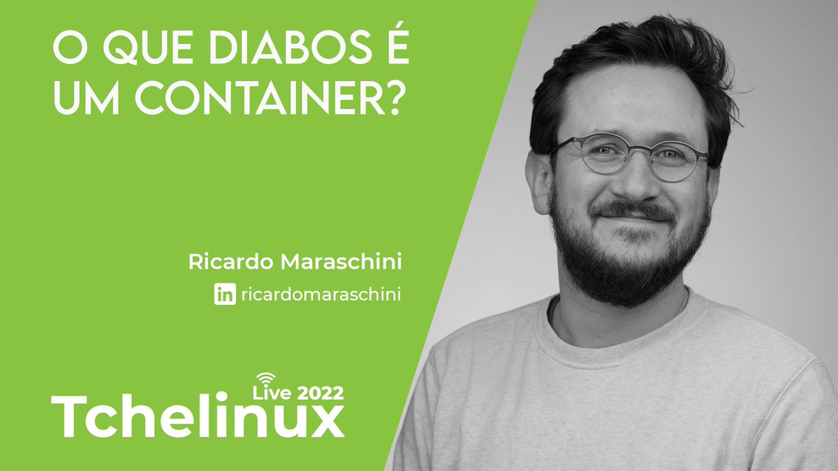 tchelinux's tweet image. A palestra "O que diabos é um container?" apresentada por Ricardo Maraschini estreia nesta Quinta, dia 24/11 às 20h! youtube.com/watch?v=Ef59Rp… #tchelinux_live_2022
