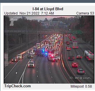 #pdxtraffic Crash is blocking 3 lanes of I-84 WB at Lloyd Blvd. Expect a long backup or choose an alternate route.