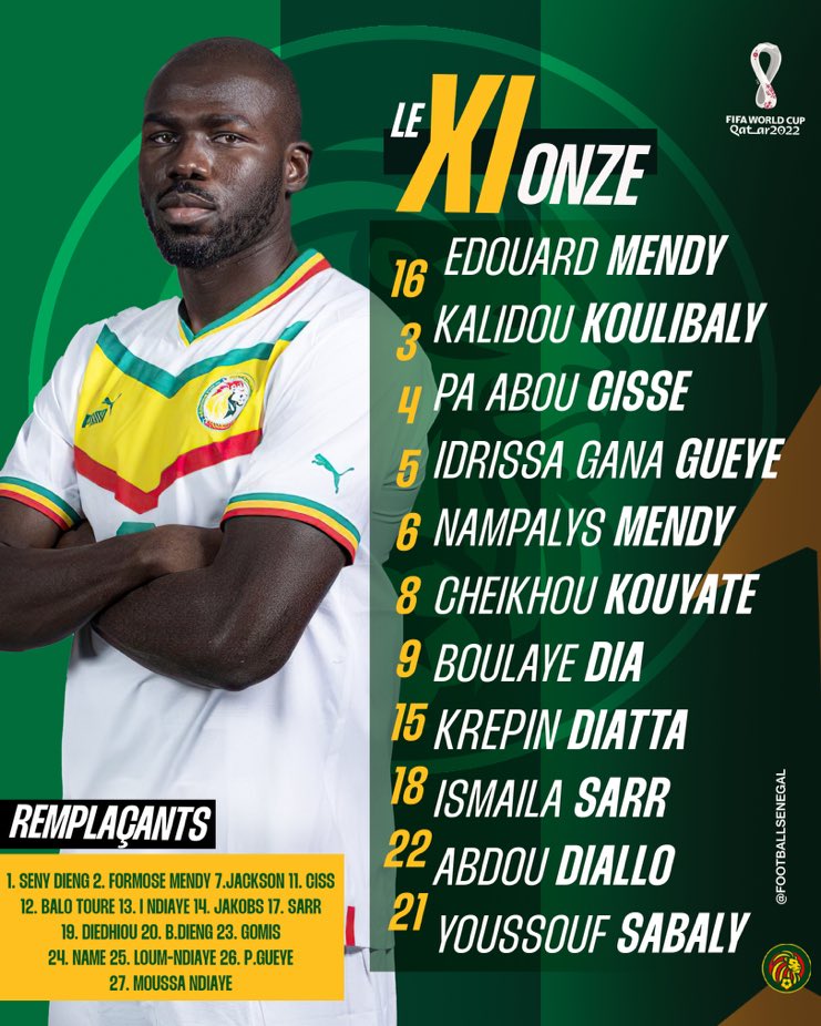 Football Senegal on Twitter: "Le 11 pour le match 🇸🇳 🆚 🇳🇱 | #football #