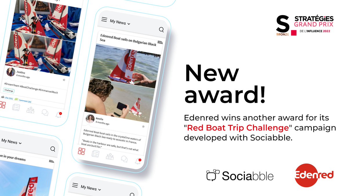 🏆A new award with our client Edenred!

The "Red Boat Trip Challenge" campaign was the opportunity to unite all Edenred teams worldwide and to strengthen their pride in belonging to the company.

 my.sociabble.com/w1m9sgdcKxR5

#EmployeeEngagment #EmployeeAdvocacy