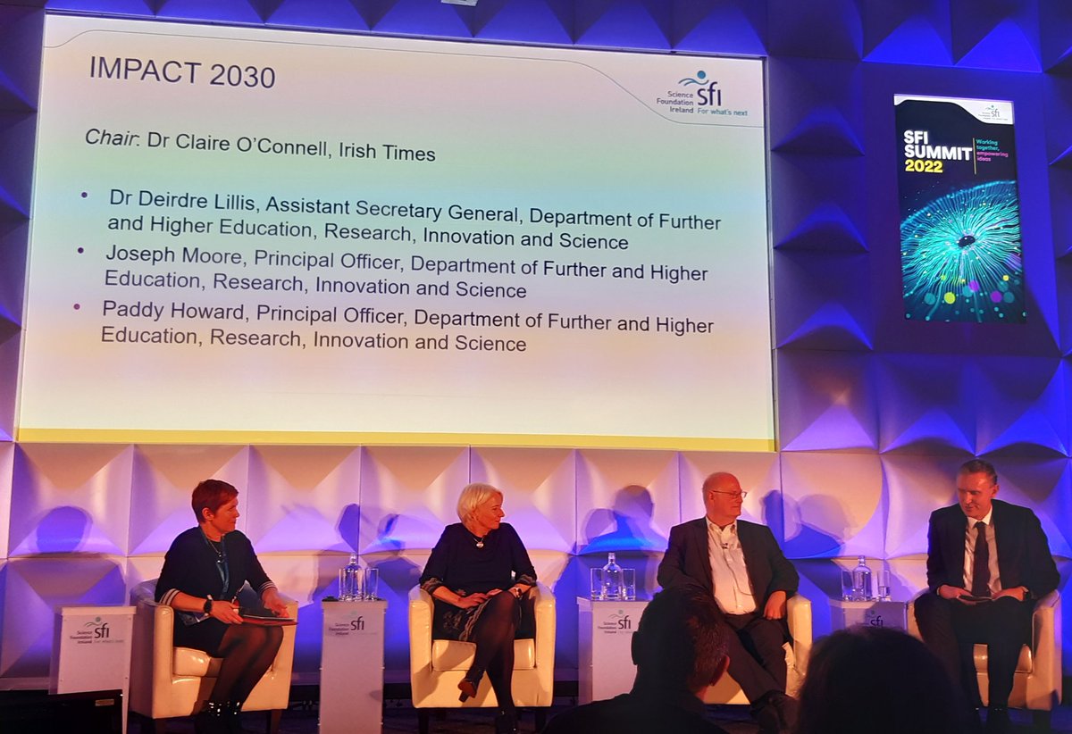 Researchirel's tweet photo. Next up at #SFISummit the @DeptofFHed team involved in development & implementation of #Impact2030 will share insights on key strategic priorities & what they
mean for the SFI research community; with Dr Deirdre Lillis, Joseph Moore & Paddy Howard #IrishResearch https://t.co/MqNTeNv9gH