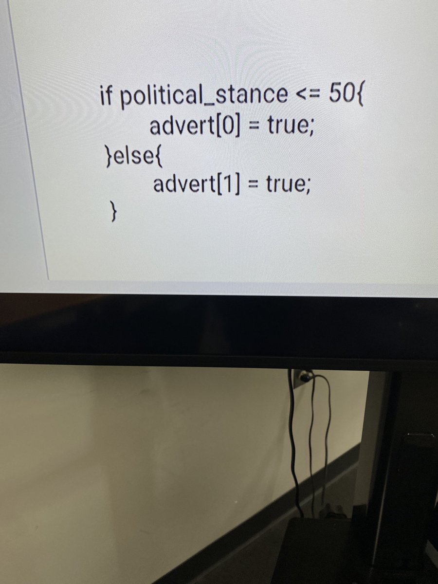 Computer Science in American Studies 2! Started by reading <a href="/RTDNEWS/">Richmond Times-Dispatch</a> about congressional campaign spending &amp; micro-targeting on social media ads, then discussion on where that intersects w/ CS, finished off w/ brainstorming code that would micro-target <a href="/CodeRVA1/">CodeRVA Regional HS</a> #WeAreCodeRVA
