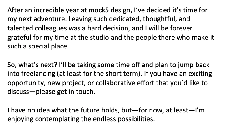 Some personal/professional news...
