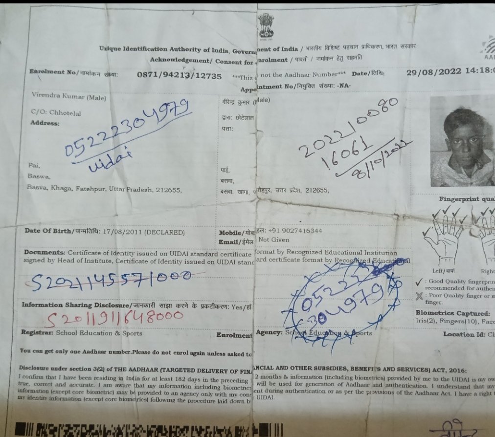 ajaykumar709179's tweet photo. @UIDAILucknow Sir, please look into the matter as from last one month customer care contacted and mailed also but no resolution till now, it's the matter of duplicate enrollment , not able to get the adhar number as first applied in 2017 and now applied on 22/8/2022. https://t.co/rzzmDR9ONB