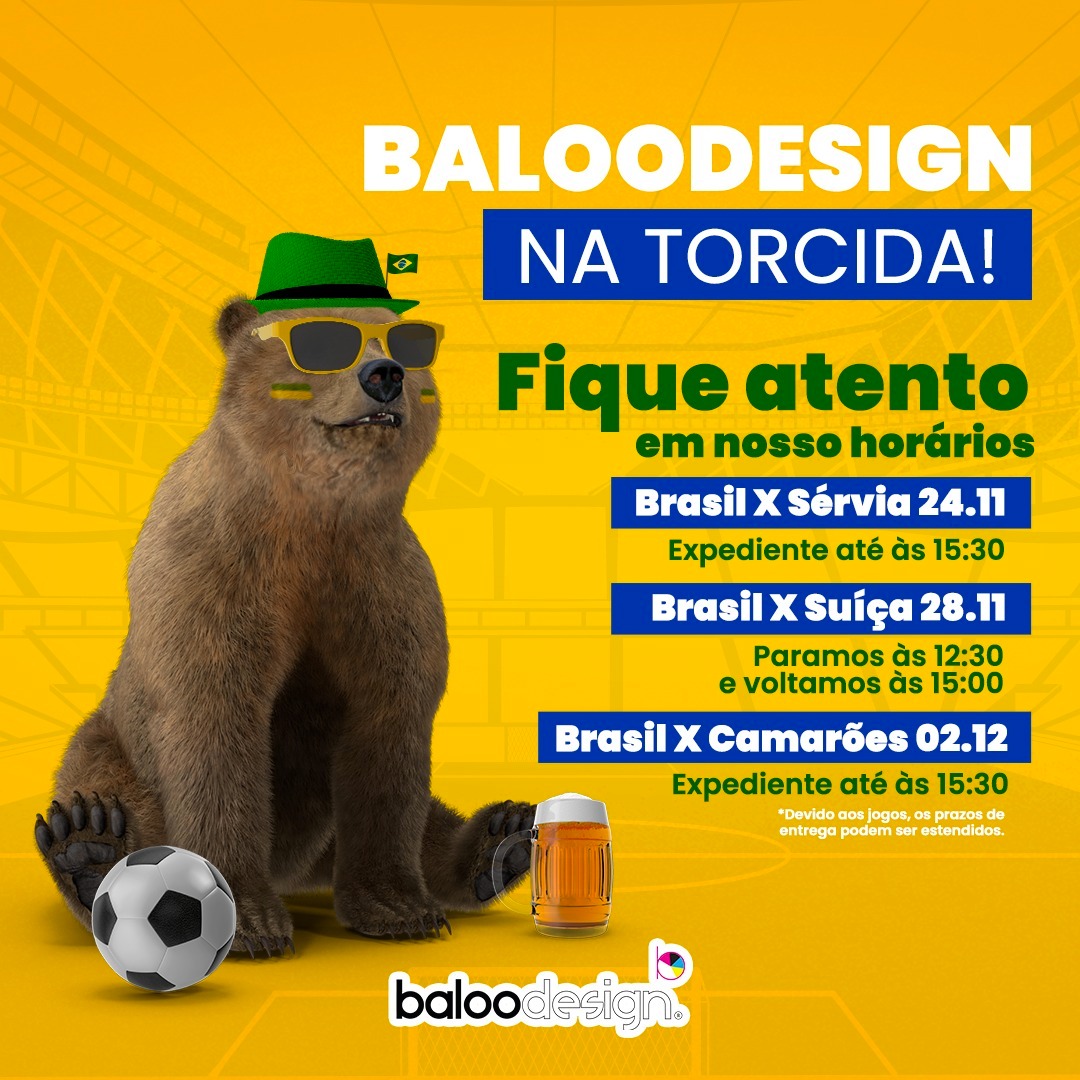 baloodesign's tweet photo. A Baloodesign segue na torcida!

Fique atento aos nossos horários durante os jogos, fechou? ⚽🇧🇷

https://t.co/nPj1ZdZvcB / 11 42162736 / 11 997481365
#Baloodesign #baloo #publicidade #propaganda #marketing #mkt #design #redessociais #SPcity #jundicity #Jundiaí #agencia https://t.co/XEM0loB9FP
