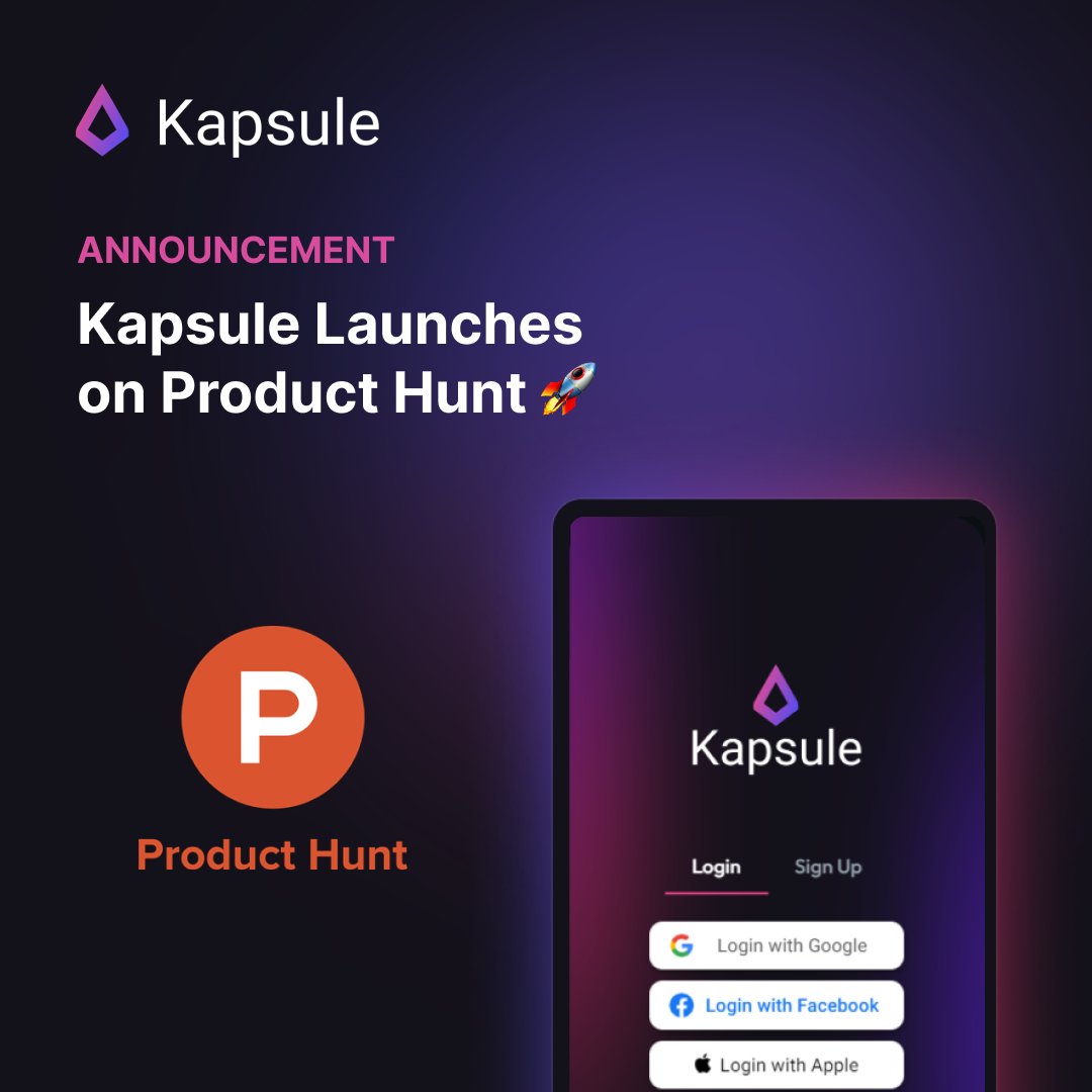 Kapsule_Me's tweet image. 🚨It’s launch day… @Kapsule_me is excited to have launched on @ProductHunt! 🚀

A sincere thank you to @bramk for hunting us and the community for all of their support. 🙏

We’d love it if you could check us out and share your feedback: bit.ly/3Xm0z9q

#ProductHunt