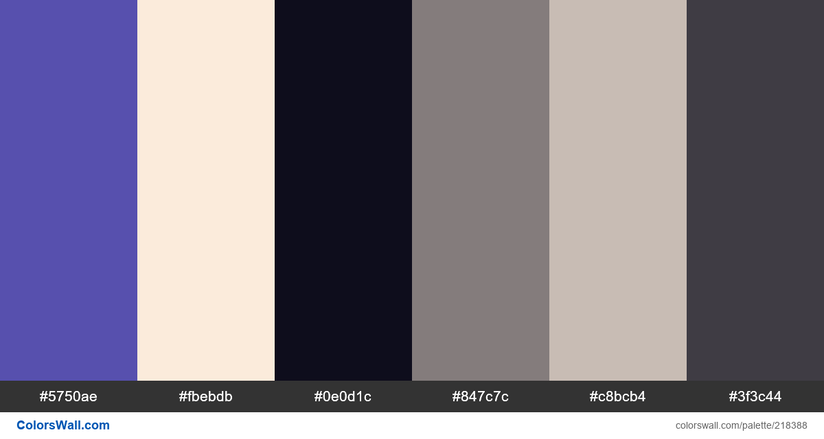 colorswall's tweet photo. Illustration killer black orca palette #5750ae, #fbebdb, #0e0d1c, #847c7c, #c8bcb4, #3f3c44 #colors #palette https://t.co/P9zk9W7gWh https://t.co/3594tiMfj1