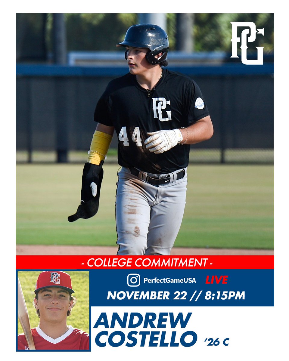 Mark your 📆!

The nation's No. 2 catcher in the class of 2026 and 2x SelectFest player, Andrew Costello, will make his college commitment with <a href="/JBrownPG/">Jheremy Brown</a> on the PG Instagram Tuesday night!