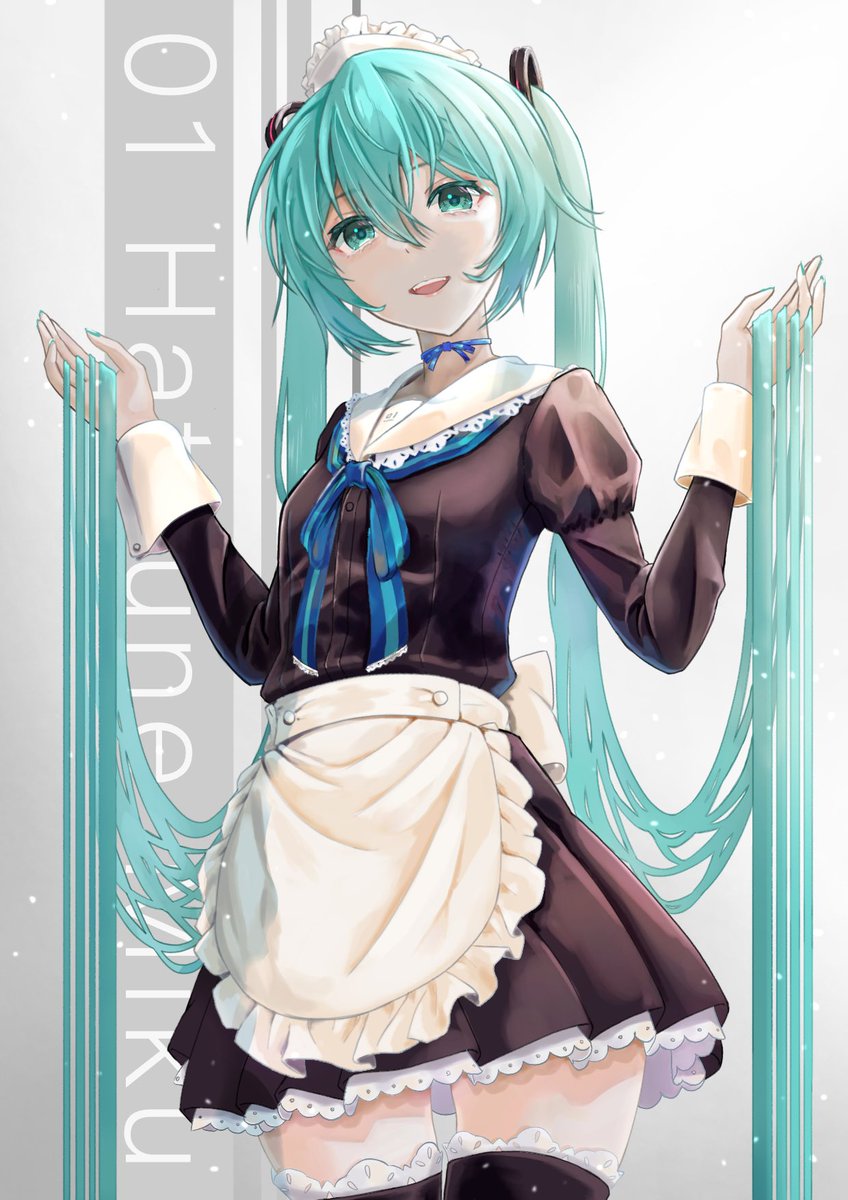 hatsune miku 1girl solo long hair apron twintails thighhighs maid headdress  illustration images
