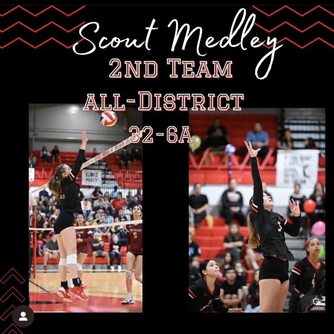 HUGE CONGRATULATIONS to our SENIOR, Scout Medley, on being selected 32-6A 2nd Team All District!!! Way to go Scout we are so proud of you!!!  #MindsetIsEverything #CardinalVolleyball #CSND