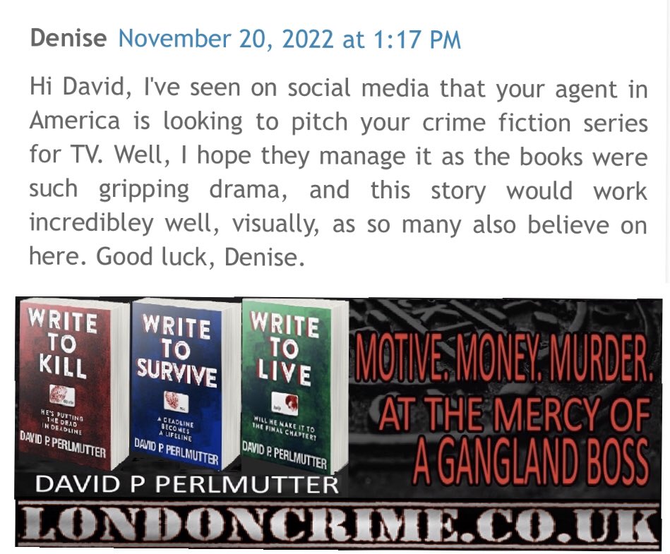 Lyrica_Creed's tweet photo. RT BookBangs RT @davepperlmutter: “Seen on #socialmedia that your agent in #America is looking to pitch your #CrimeFiction series for TV. The #books were such gripping #drama, this would work INCREDIBLY well, visually, as so many also believe.” #bookboo… https://t.co/DtxDzHUV3V