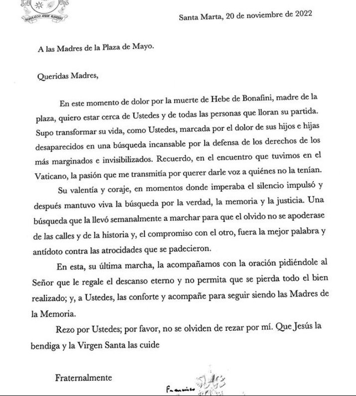 Zepperonia's tweet photo. Para uds..chupacirios odiadores de Hebe..carta del Papa Francisco a las Madres de Plaza de Mayo 🤍 https://t.co/Y2Slp7ubt4