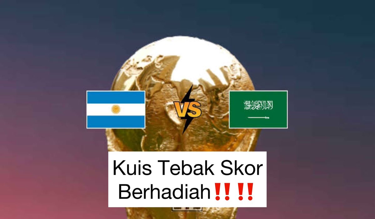 Tebak Skor #FIFAWorldCup   
Argentina VS Arab Saudi
Berhadiah 50k dibagi 2 orang (Gopay)

Contoh: 
Argentina 3-0 Arab Saudi #KuisBolaPildun 

Syarat:
- Follow <a href="/BolaBolaAja/">YBBA</a> 
- RT dan like tweet ini 
Ditutup kick off!

#PialaDunia2022 #WorldCup Iran Vidio Maguire Senegal Belanda