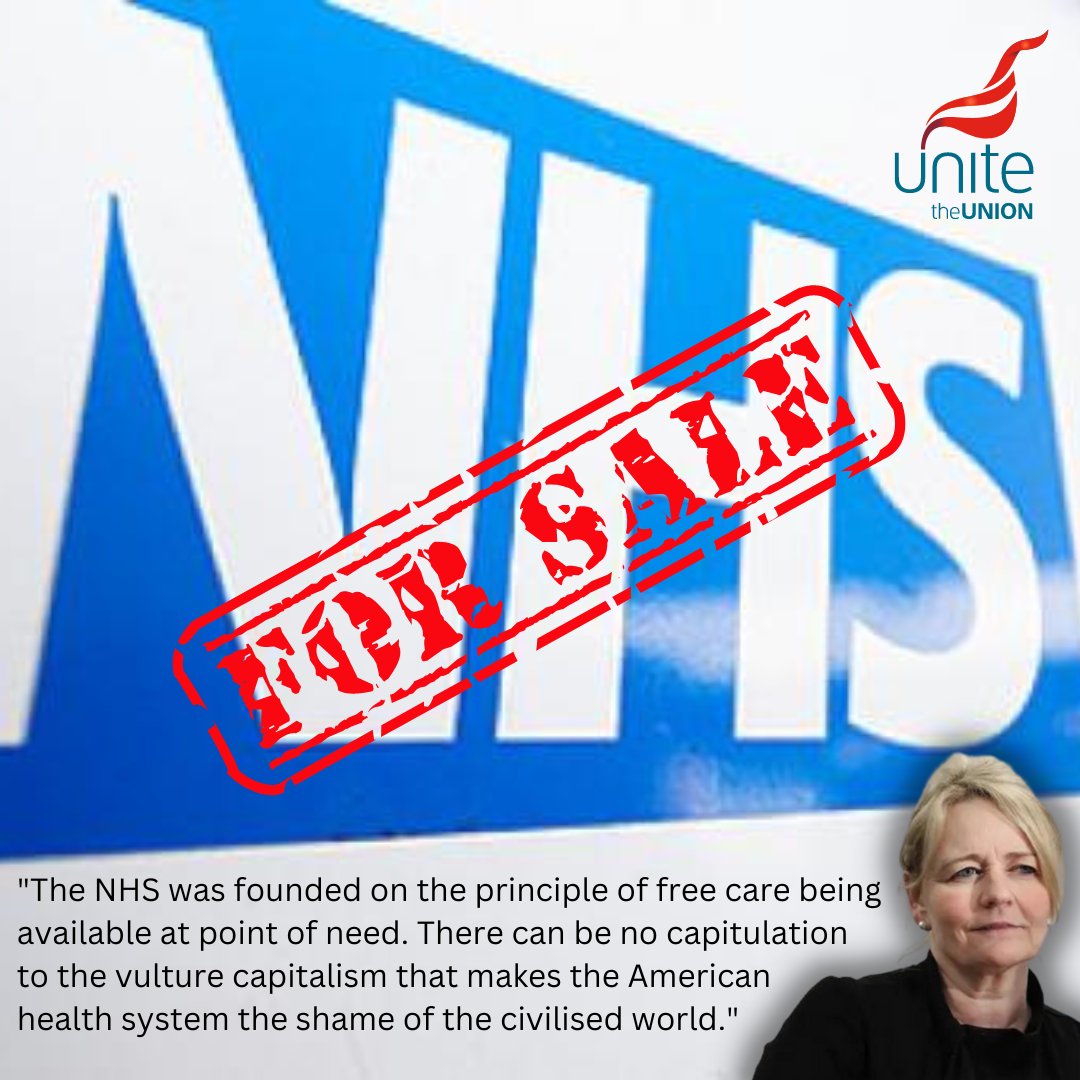 UniteSharon's tweet photo. These plans would destroy the #NHS and create a privatised healthcare system where the value of a life is measured by the ability to pay for treatment. Even discussing such a possibility is sickening. #Scotland 
➡️ https://t.co/Hj7U6q9WVy https://t.co/8R228URf8p
