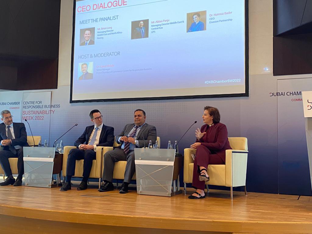 BoeingMidEast's tweet photo. We had a productive discussion at the @DubaiChamber “CEO Dialogue on Sustainability” in Dubai today. Brian Long, Managing Director, MENA, shared his thoughts on how companies can start their journey to sustainability and make their teams major contributors on this path. https://t.co/HvSOwrbPli