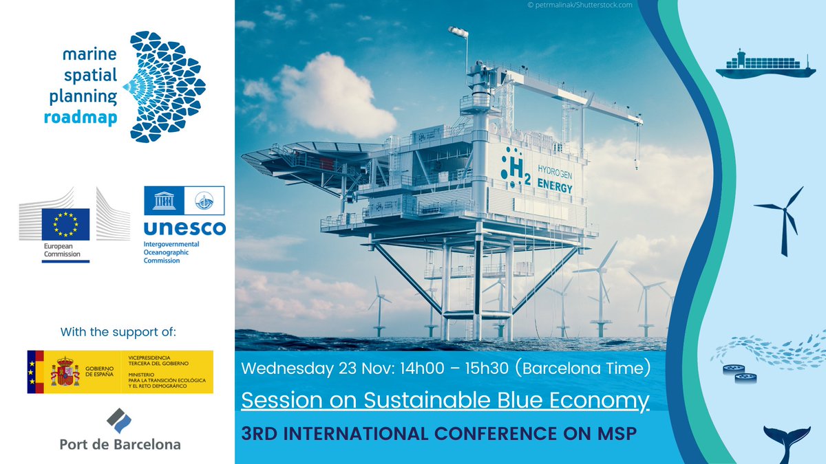 ⏰ Tomorrow starts the 3rd International #MSPconference2022 in Barcelona, Spain!

🌊 On the 2nd day (23 Nov) we will have a session to talk about ‘Sustainable Blue Economy’!

You can check here the panellists: bit.ly/3ET7ZKc