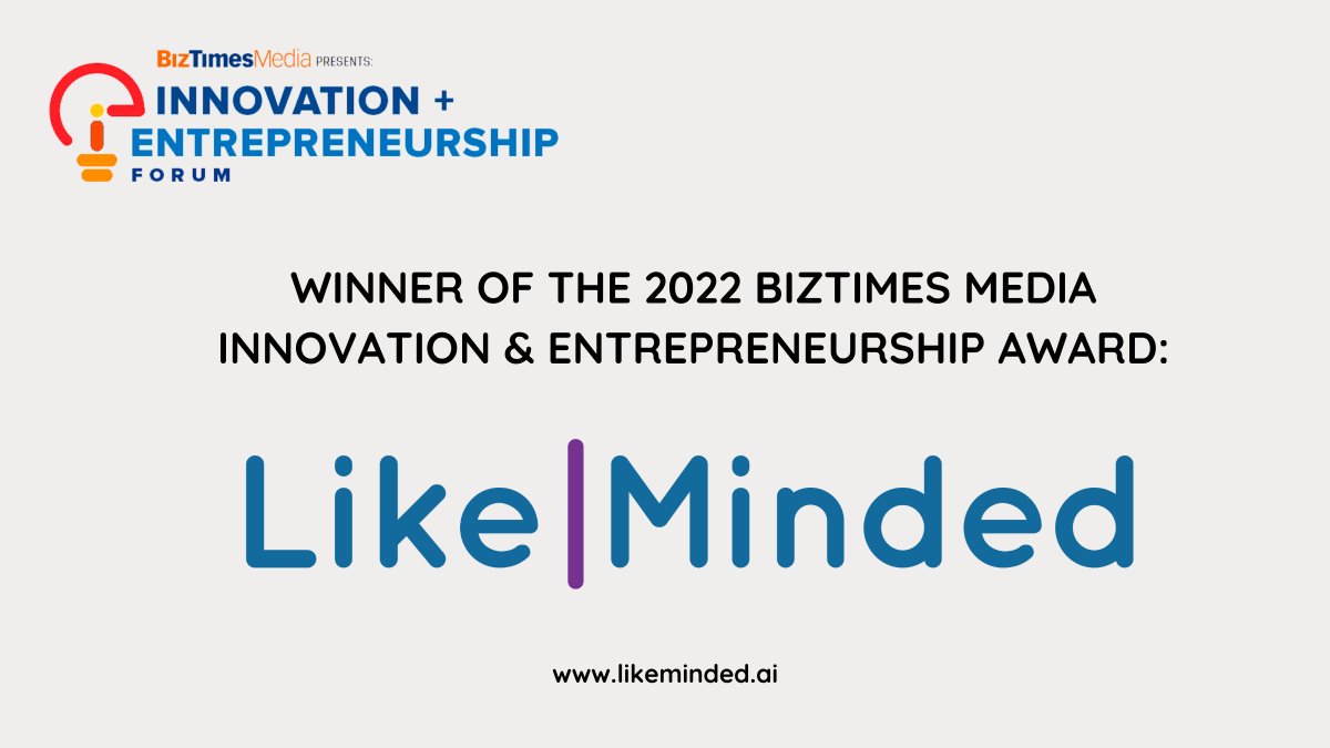 Check us out! <a href="/BizTimesMedia/">BizTimes Milwaukee</a> will be awarding Like|Minded an Innovation &amp; Entrepreneurship Award on December 8th: bit.ly/3Gzxh12 

To celebrate, we’re offering a 30 day FREE trial of our AI-powered workplace connection software. Email jeremy@likeminded.ai to get started.